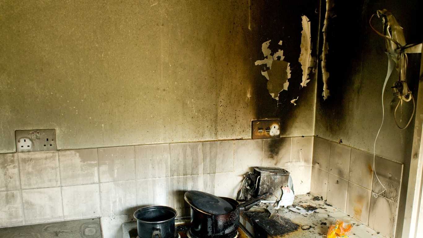 Smoke-damaged kitchen needing fire damage restoration in Hartford
