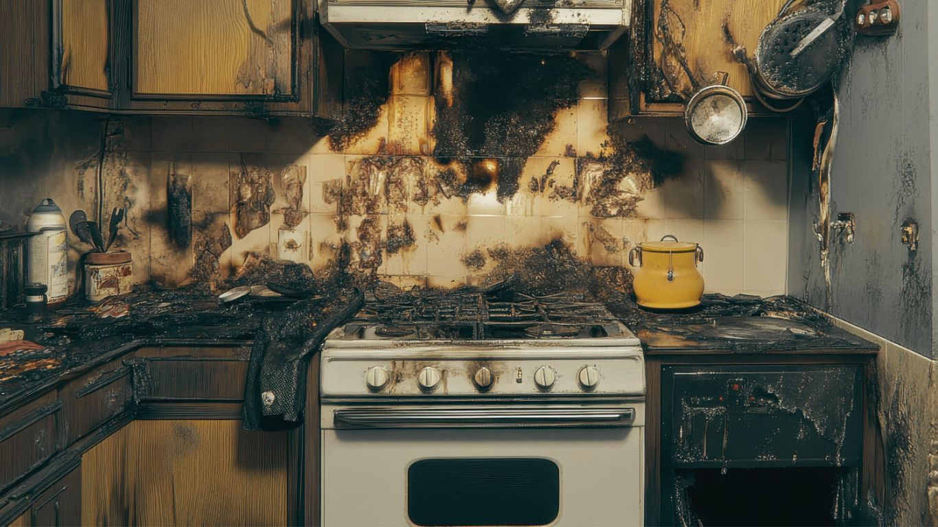 Kitchen needing fire damage restoration