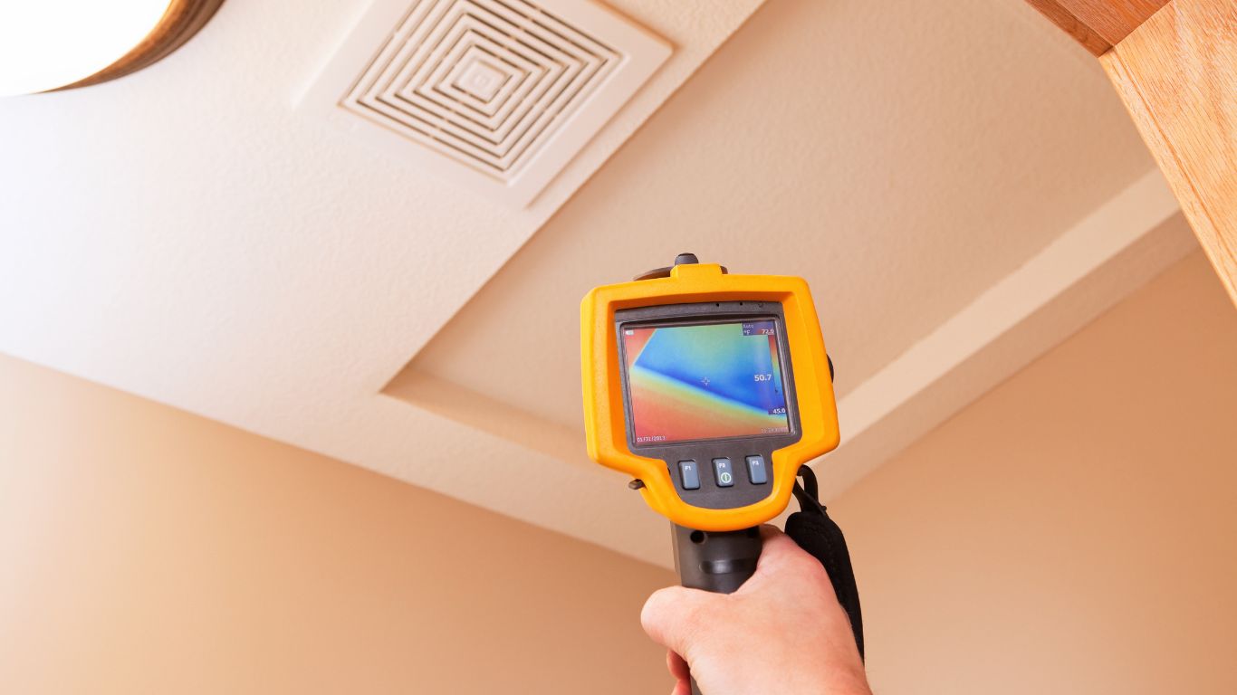 Thermal imaging inspection in Providence checking ceiling vent for hidden moisture